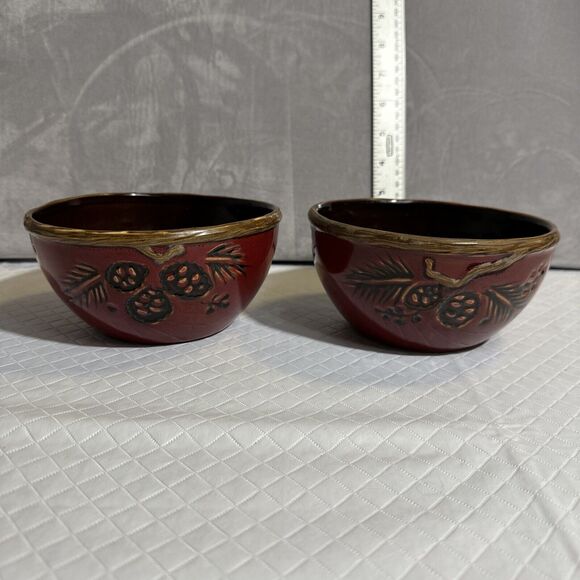 Northpole Other - North‎ Pole Trading Co Northwood Red Pine Cereal Soup/Desert Bowl Rustic Set 2